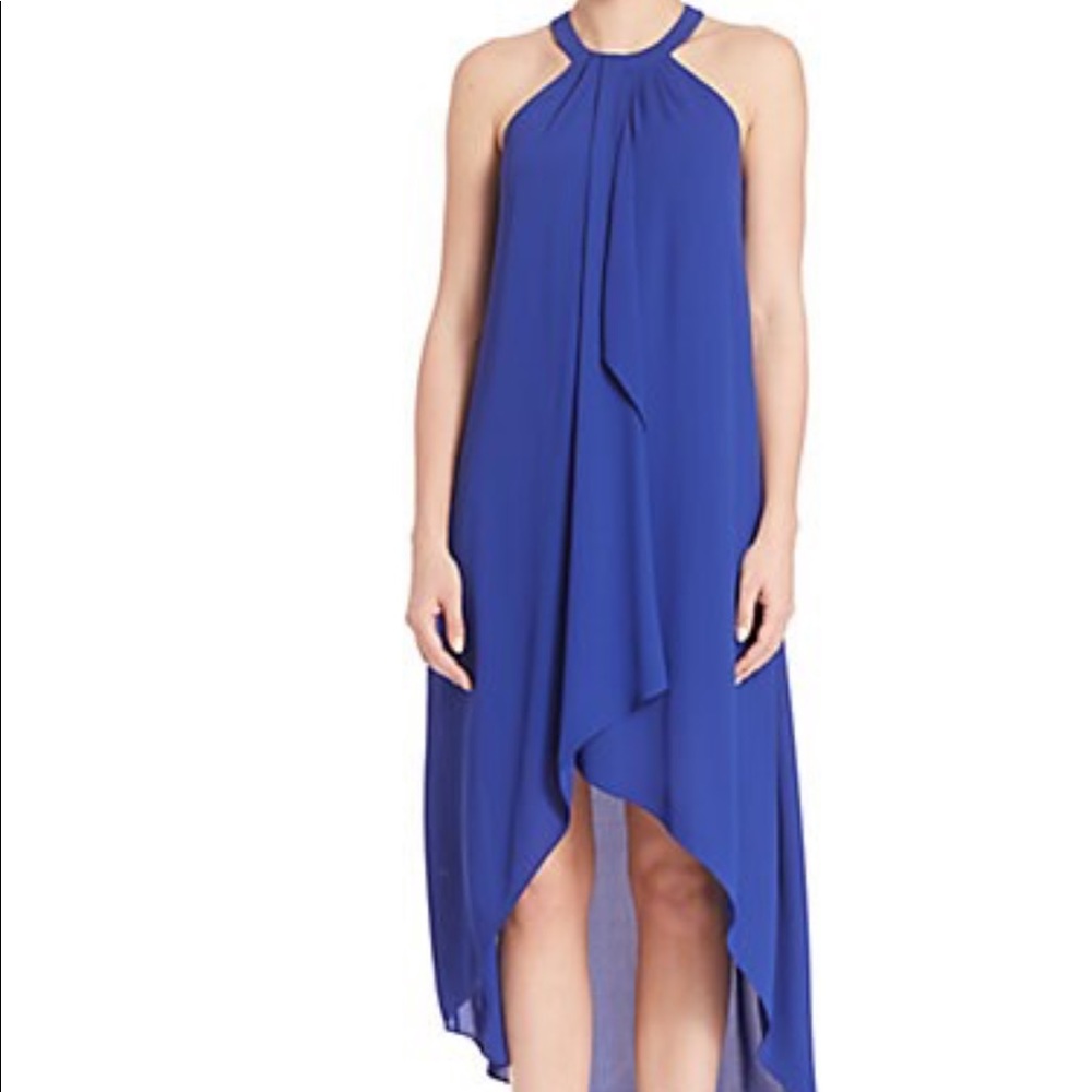 BCBG MaxAzria blue draped high low dress NWT
